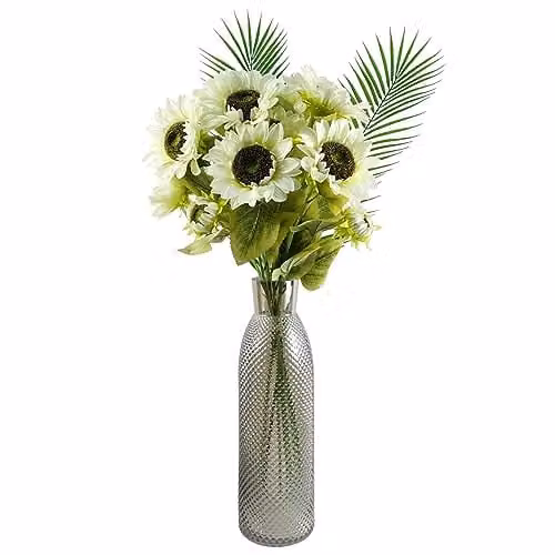 Leaf Design UK White Artificial Sunflower Arrangement with Glass Vase – 1