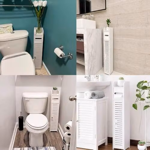 MANTRARAJ White PVC Freestanding 3-Tier Bathroom Storage Cabinet with Hinged Door, H 81 cm x W 40.64 cm x D 17 cm – 2