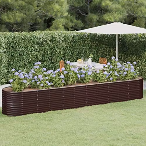 vidaXL Brown Galvanised Steel Raised Bed for Vegetable and Herb Gardens W: 440 cm, D: 80 cm, H: 68 cm – 2