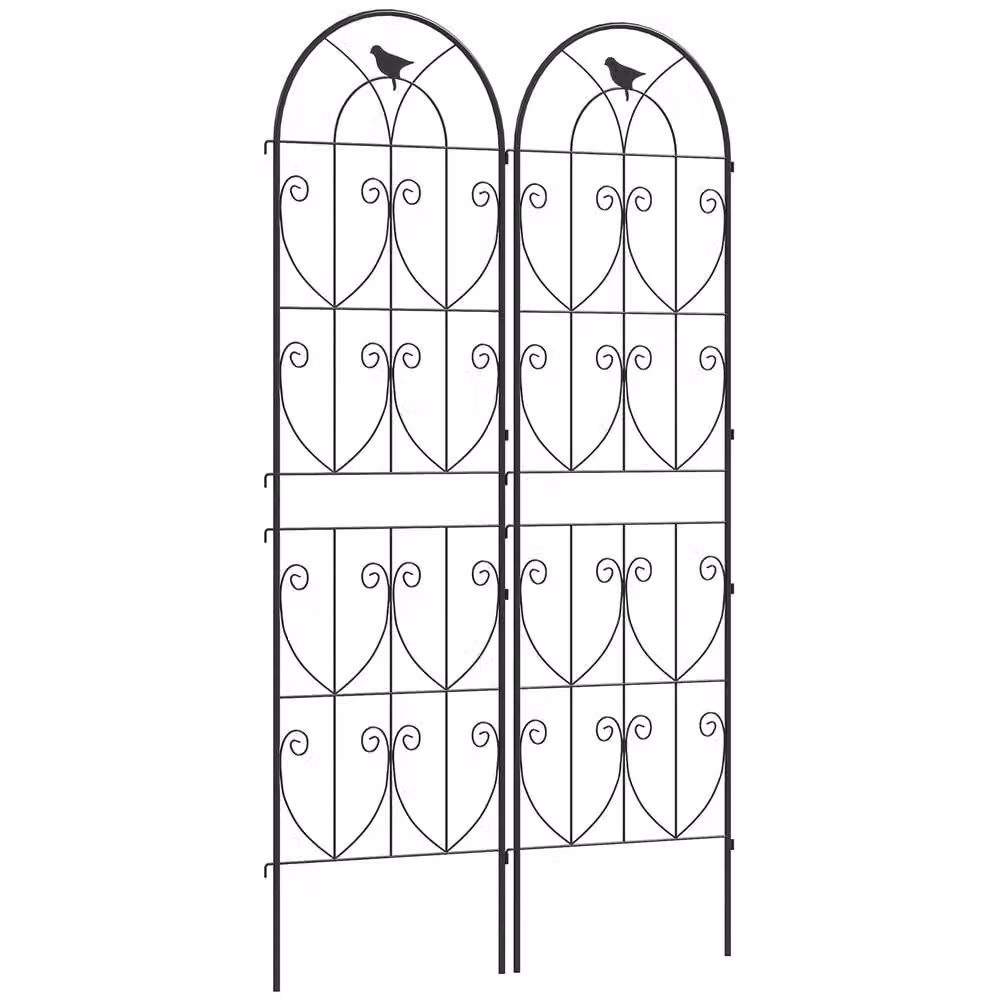 Outsunny Set of 2 Black Metal Garden Trellis Panels for Climbers and Ornamental Support, H 180 cm x W 50 cm – 2