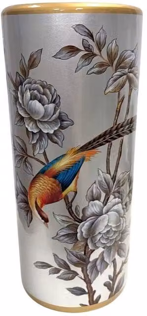 Minster Floral Silver Ceramic Umbrella Stand, W/D/H: 20 x 20 x 46 cm