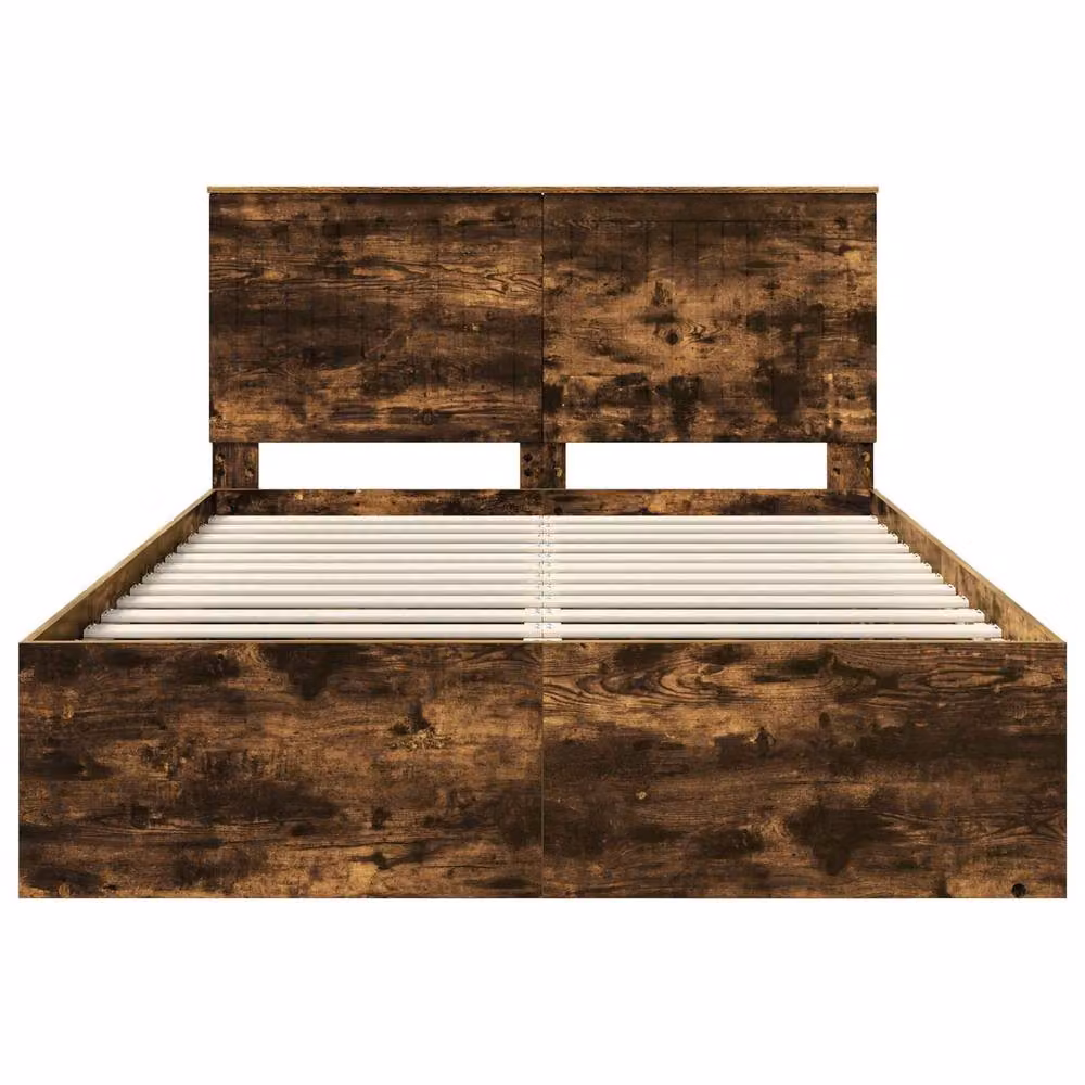 Berkfield Home Modern Bed Frame in Smoked Oak and Brown Solid Pine Wood, W/D/H: 140 x 190 cm – 3