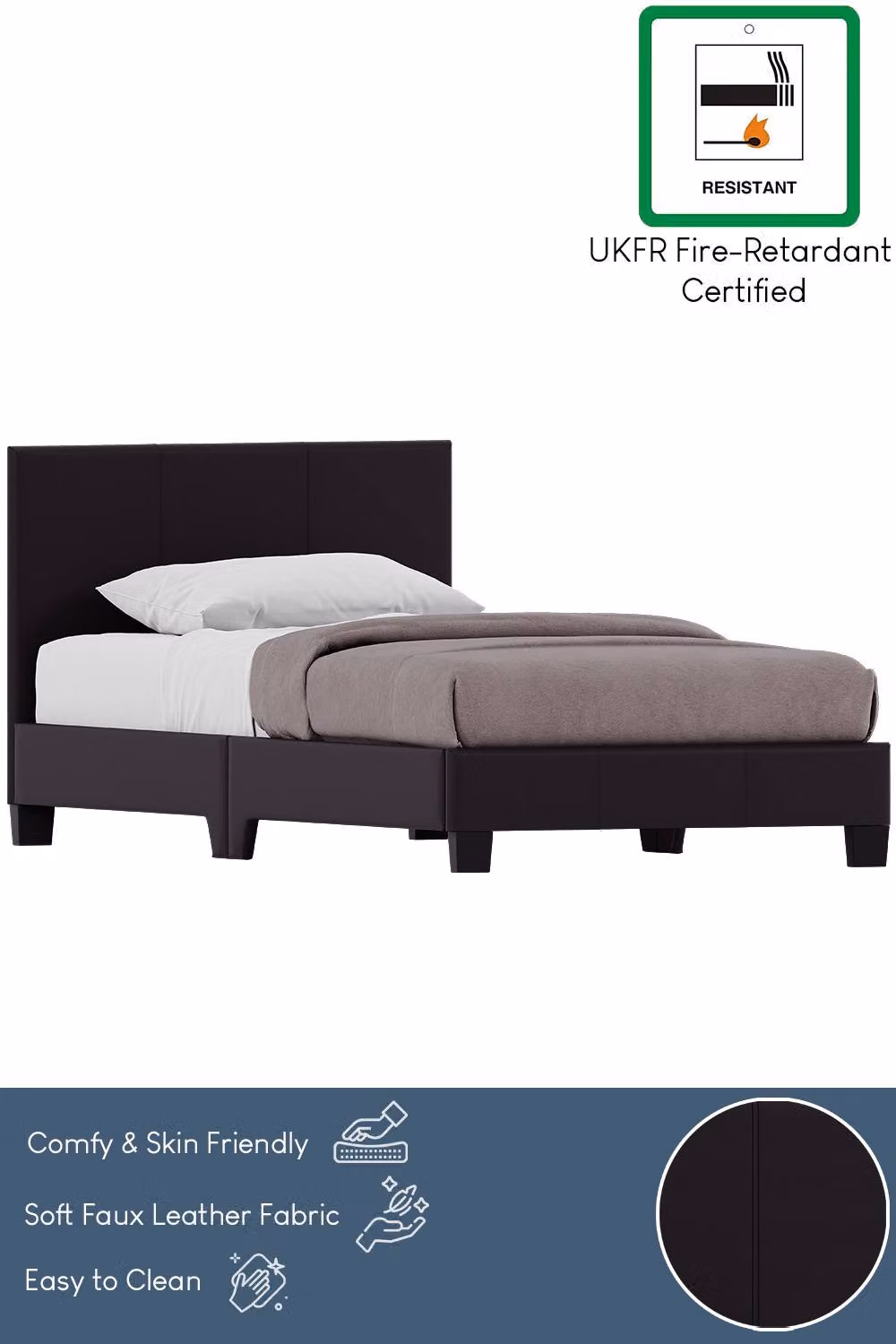 HD Designs Lisbon Modern Upholstered Faux Leather Bed Frame with Mattress in Brown, W/D/H: 120 x 200 cm – 3