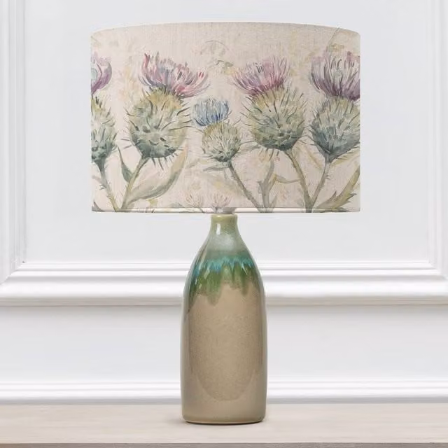 Voyage Maison Narvi Ceramic Tabletop Lamp with Thistle Glen Eva Fabric Lampshade in Green – 1