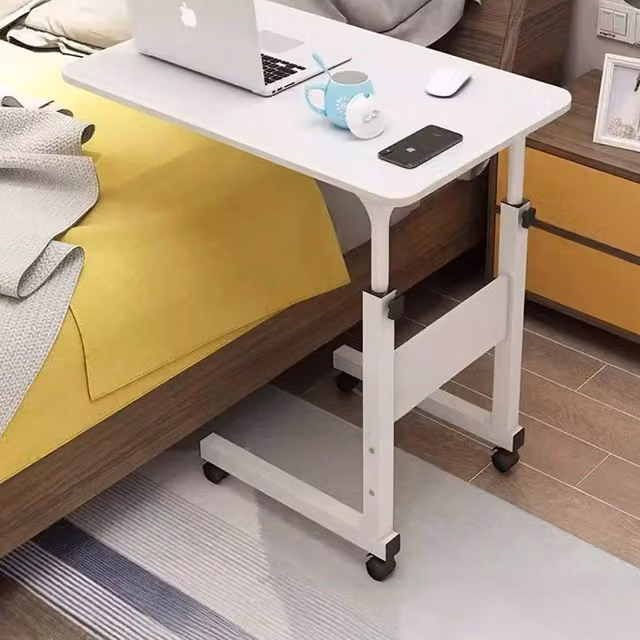 EONLION Height Adjustable Mobile Overbed Laptop Desk Stand in White – 1