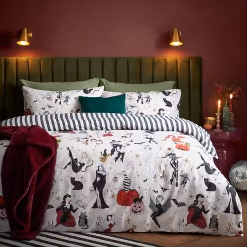 Riva Home Trick Or Treat Reversible Striped Duvet Cover Set, Black and White, W: 140 cm, H: 200 cm, Pillowcase: 90 x 200 cm – 1