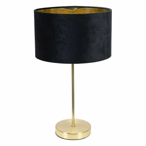 ValueLights Charlie Gold Stem Table Lamp with Black Velvet and Gold Inner Shade including Warm White Bulb