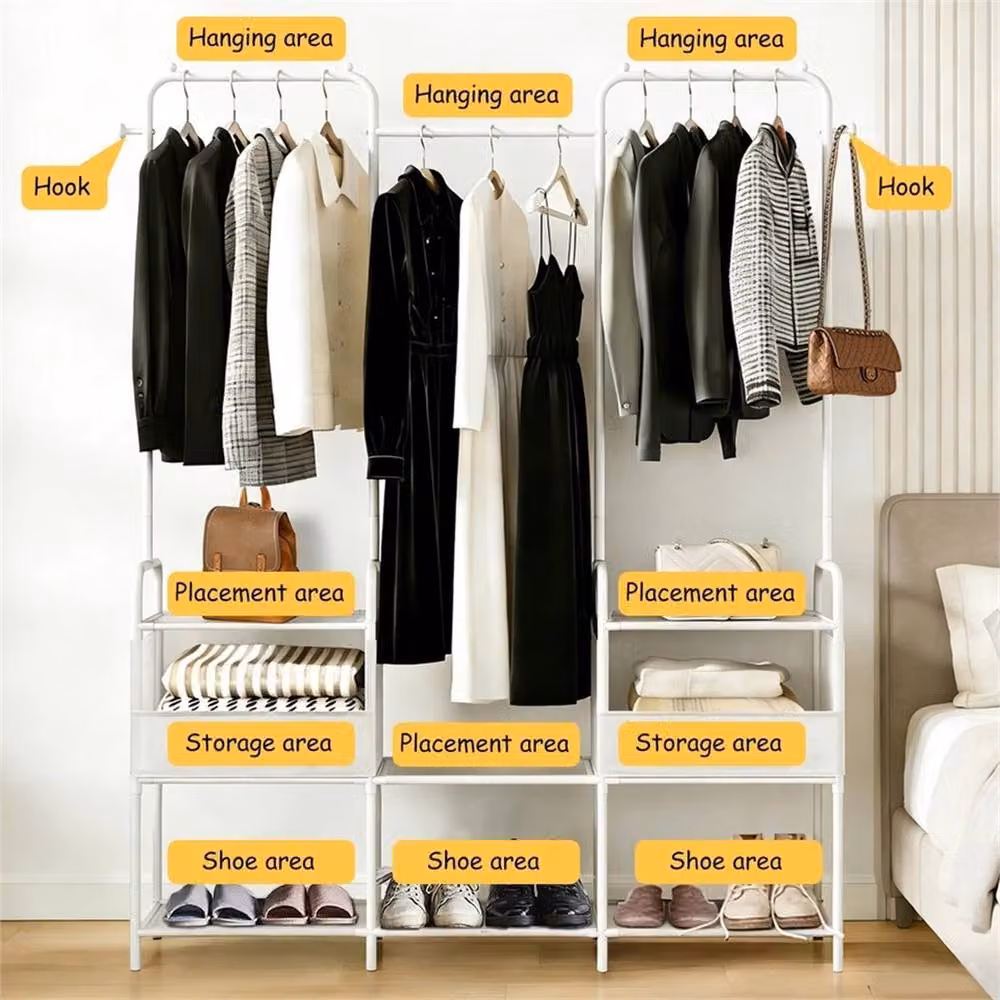 Nordara White Heavy Duty Metal Clothes Rail and Open Wardrobe with Matt Finish – 3