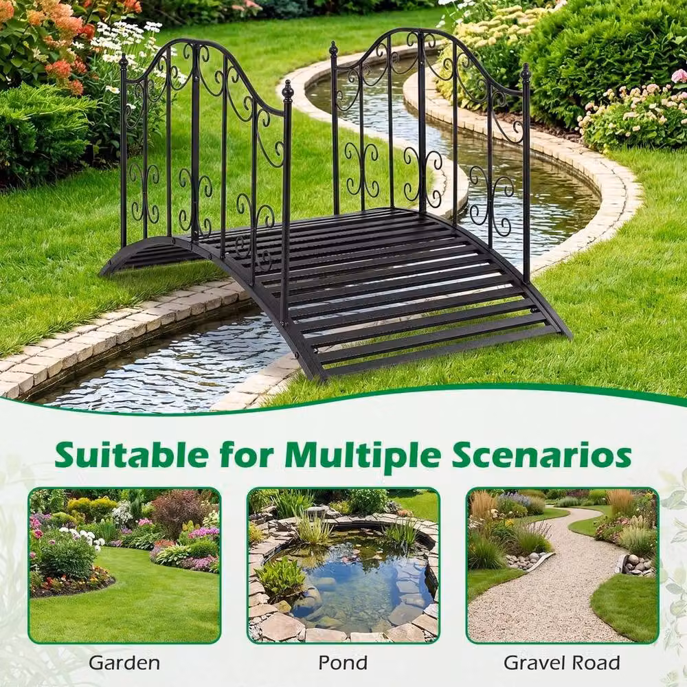 PAWNORA Metal Garden Bridge Heavy Load Outdoor Arch in Black, W 100 cm x D 100 cm – 5