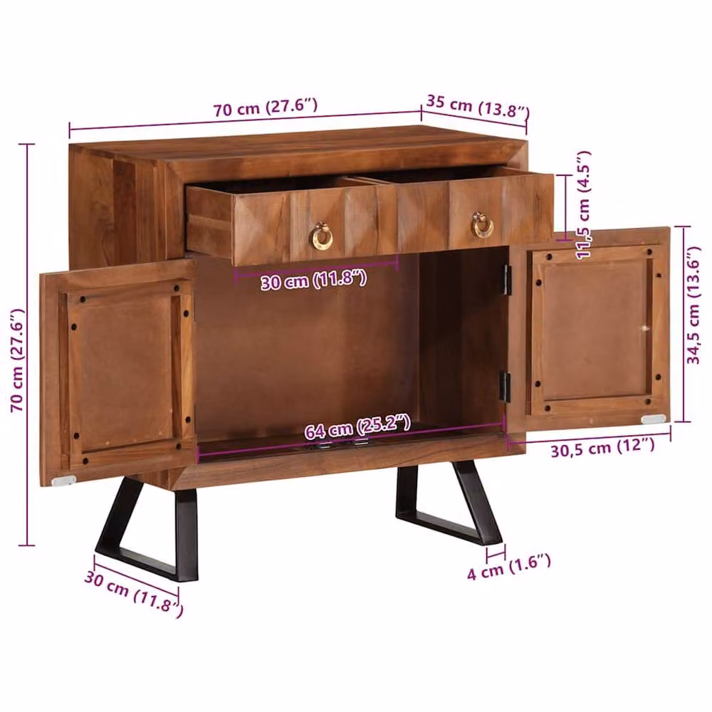 Berkfield Home Acacia Wood Drawer Cabinet in Honey Brown, W/D/H: 70 x 35 x 70 cm – 5