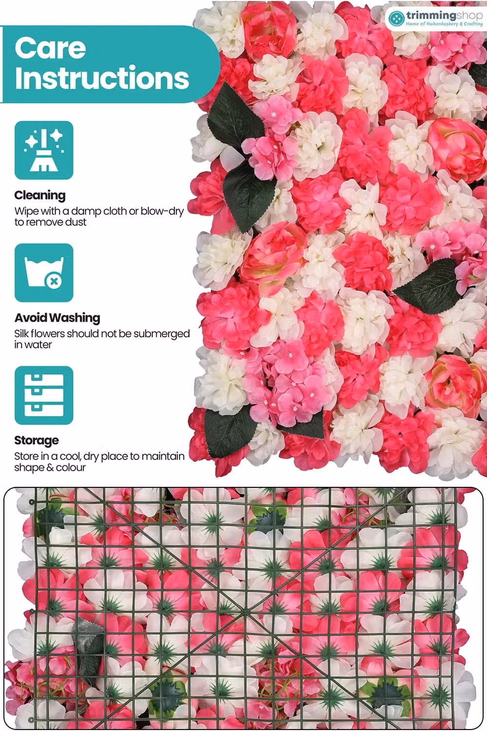 Neel Blue Decorative Artificial Floral Wall Panel in Blue and Pink for Wedding Photo Backgrounds, W/D/H: 60 x 40 x 60 cm – 4