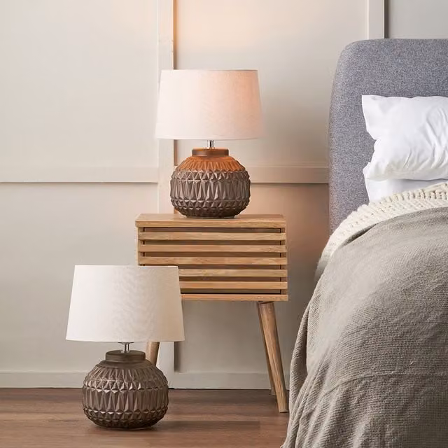 Pacific Lifestyle Set of 2 Anneli Aztec Pattern Ceramic Table Lamps in Bronze