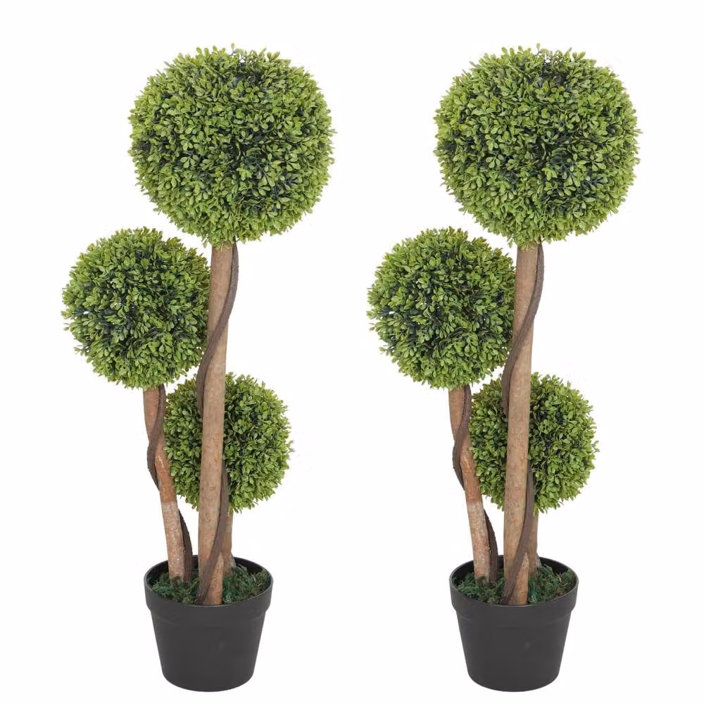 Wyld Haus Set of 2 Artificial Green Boxwood Ball Topiary Trees in Round Concrete Pots – 2