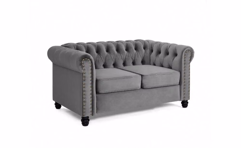Home Detail Chester 2 Seater Grey Velvet Chesterfield Sofa – 2
