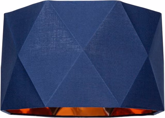 Happy Homewares Midnight Blue Geometric Cotton Fabric Lampshade with Silver Brushed Metal Effect Lining – 1