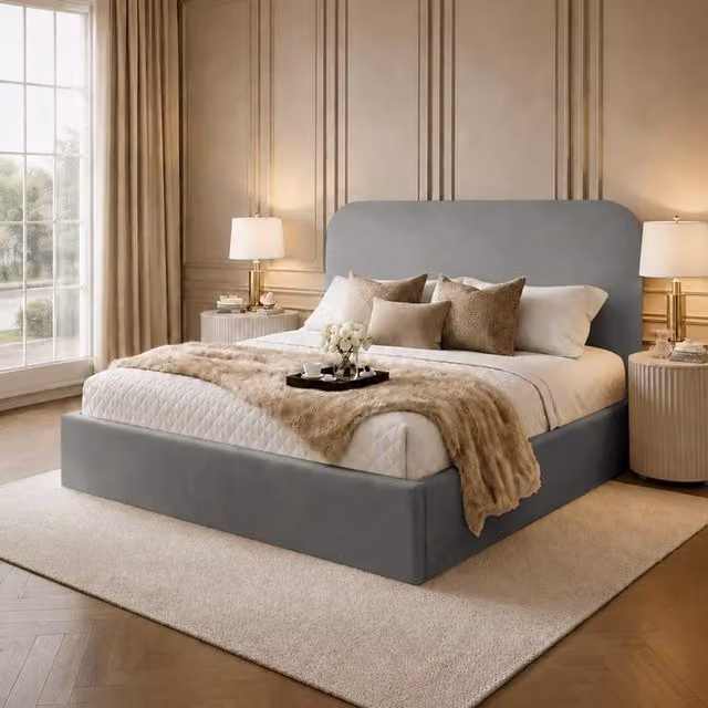 Desire Deco Lucia Upholstered Plush Velvet Panel Bed Frame in Grey, W/D/H: 90 x 190 cm