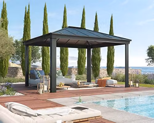 Palram Dallas 4300 Hardtop Garden Gazebo in Anthracite Grey with Insulated Polycarbonate Roof