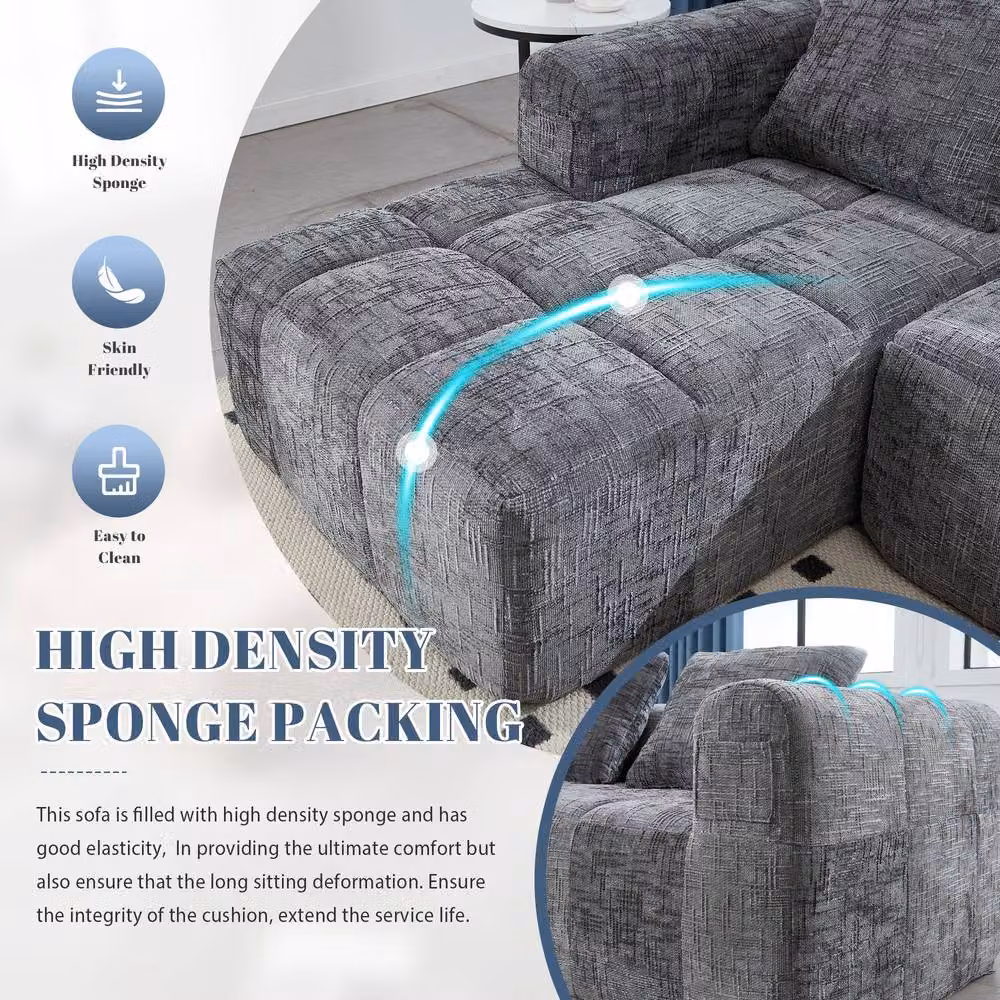 FENCHILIN Modular L-Shaped Sectional Sofa in Grey Chenille with Reversible Fabric and Removable Covers – 4