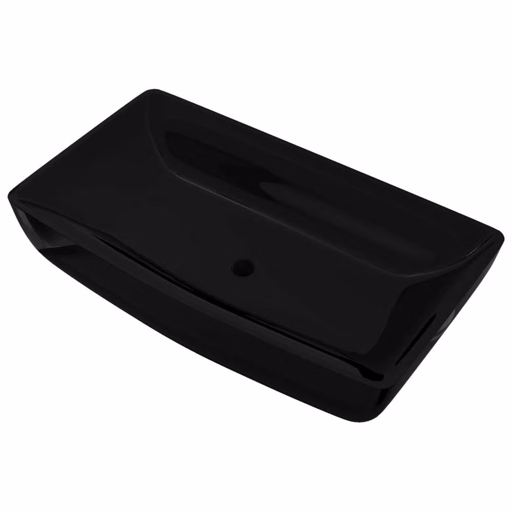 Berkfield Home Black Rectangular Ceramic Bathroom Sink Basin – 2
