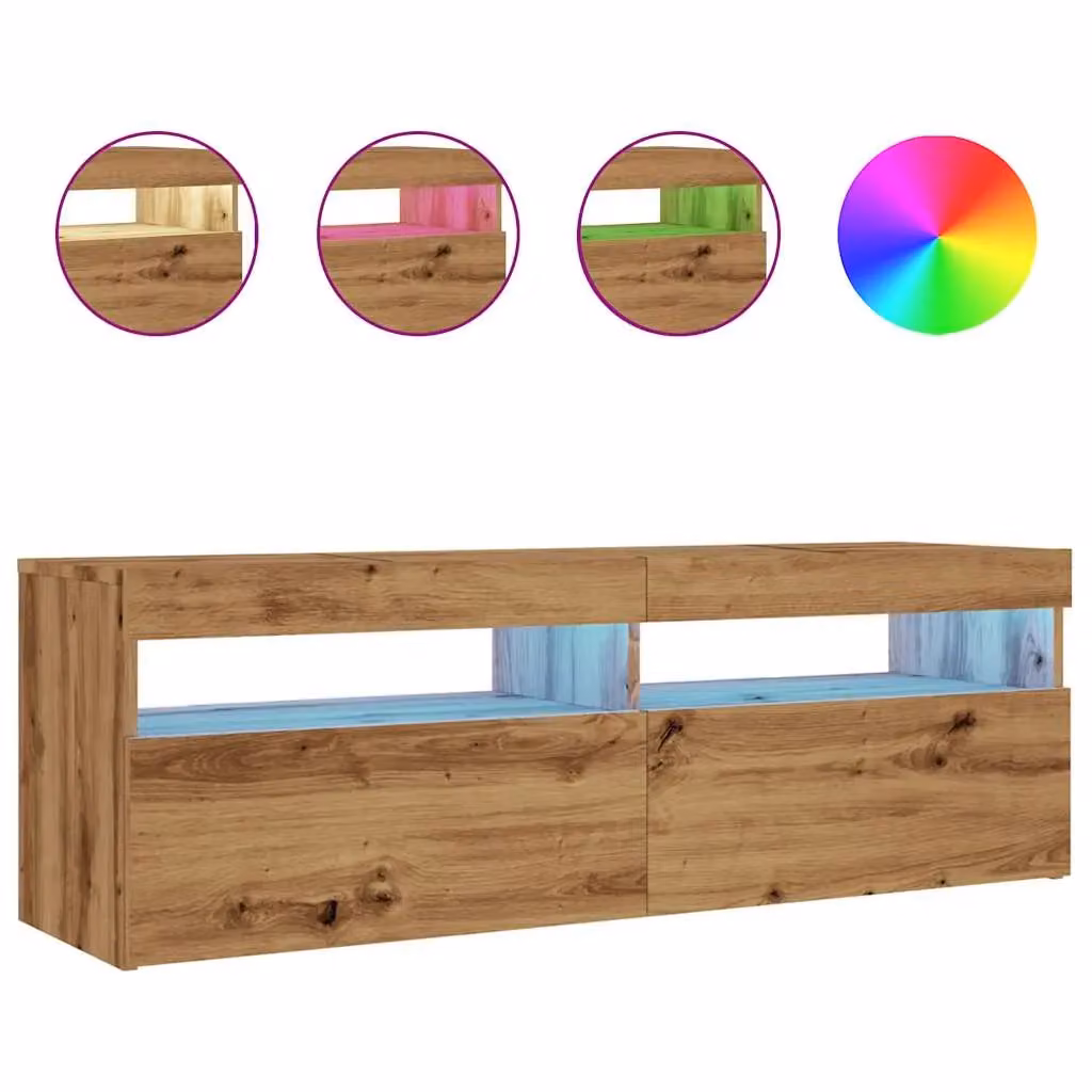 Berkfield Home Modern TV Cabinet with LED Lights in Artisan Oak Brown, W/D/H: 120 x 35 x 40 cm – 2