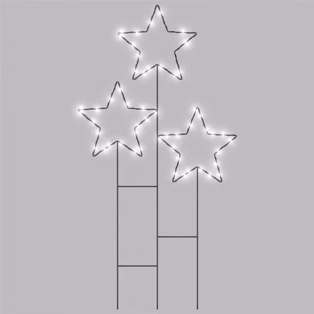 Pegdev Christmas Pre-Lit 3 Star Cluster with 30 Warm White Micro LEDs, Battery Operated with Timer, Outdoor Decoration – 1