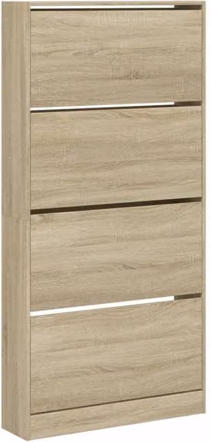 Berkfield Home Shoe Cabinet with 4 Tilting Compartments in Sonoma Oak and Beige, W: 80 cm, D: 21 cm, H: 163.5 cm – 1
