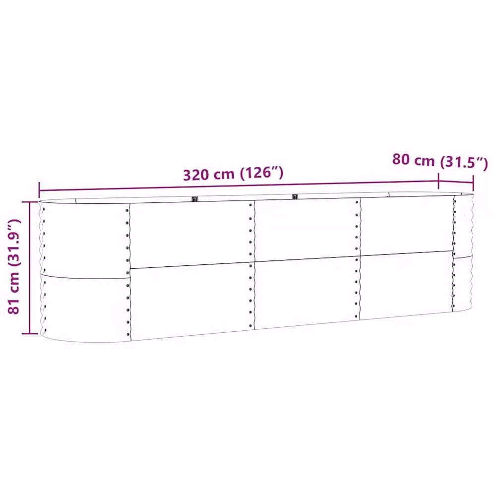 Berkfield Home Garden Brown Galvanised Steel Raised Bed W: 320 cm, D: 80 cm, H: 81 cm – 6