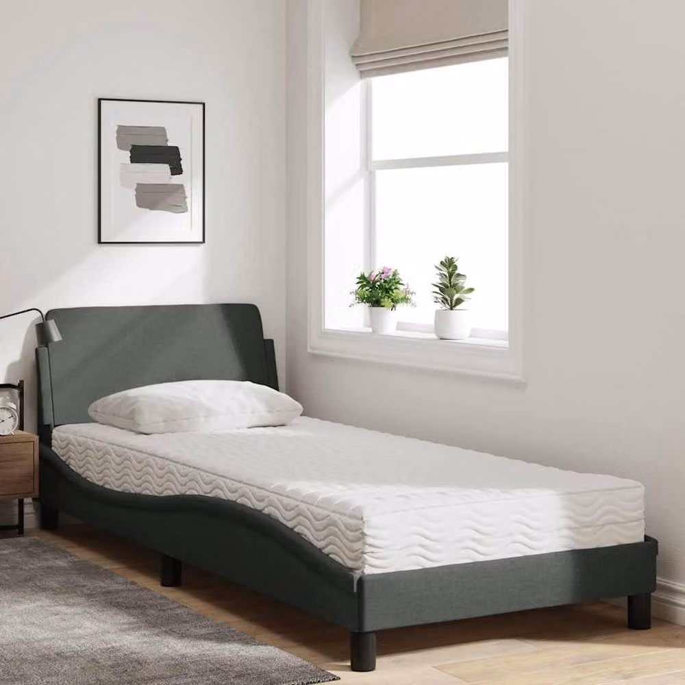 Berkfield Home Dover Single Bed with Foam Mattress, Dark Grey Upholstered Fabric, W/D/H: 90 x 200 cm – 2