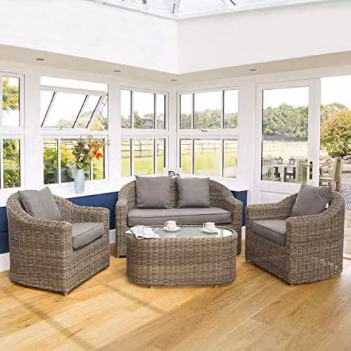Rowlinsons Bunbury 4-Seater Rattan Garden Furniture Set in Brown with Powder Coated Aluminium Frame, W/D/H: 138 x 80 x 80 cm – 2