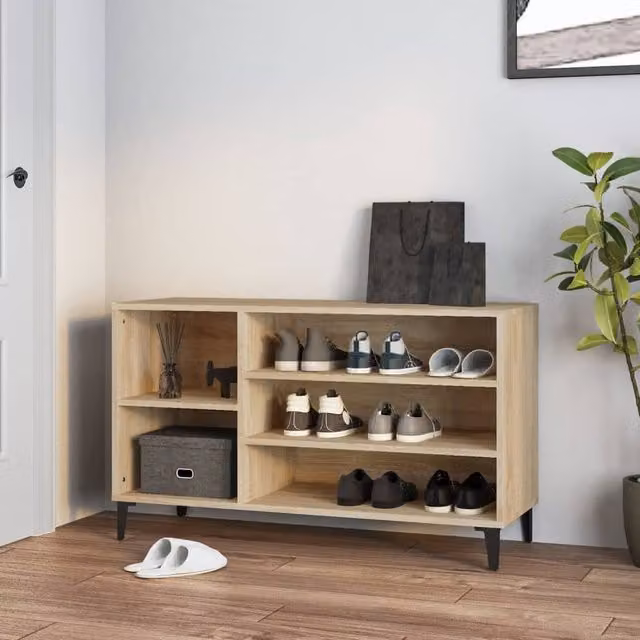 Berkfield Home Sonoma Oak Shoe Cabinet in Beige with Integrated Seat, W/D/H: 102 x 36 x 60 cm – 1