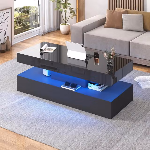 Comfy Living Modern Glossy Rectangular Coffee Table in Black, Grey or White
