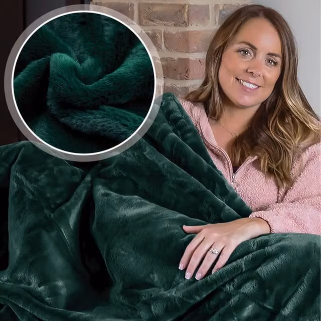 Dreamcatcher Green Faux Fur Fleece Throw Blanket