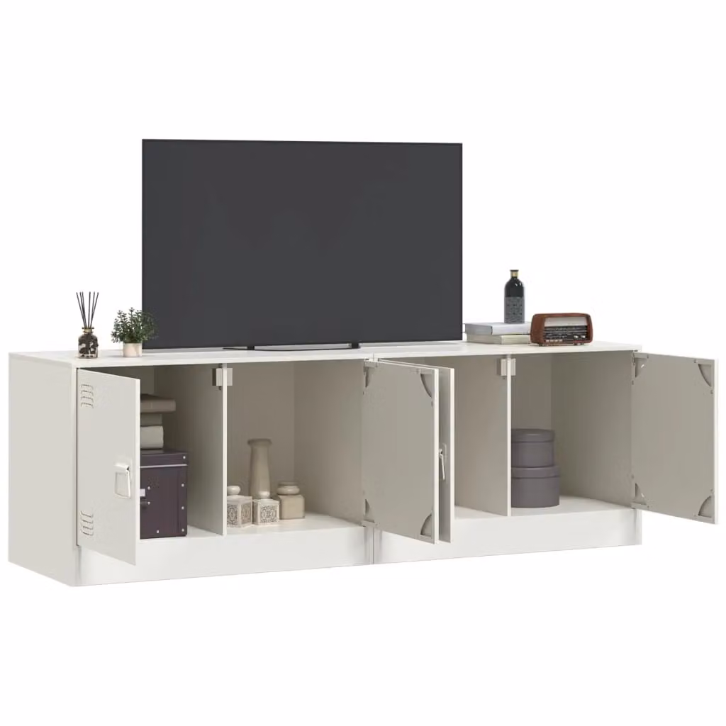 Berkfield Home Set of 2 White Metal TV Cabinets, W/D/H: 67 x 39 x 44 cm – 2