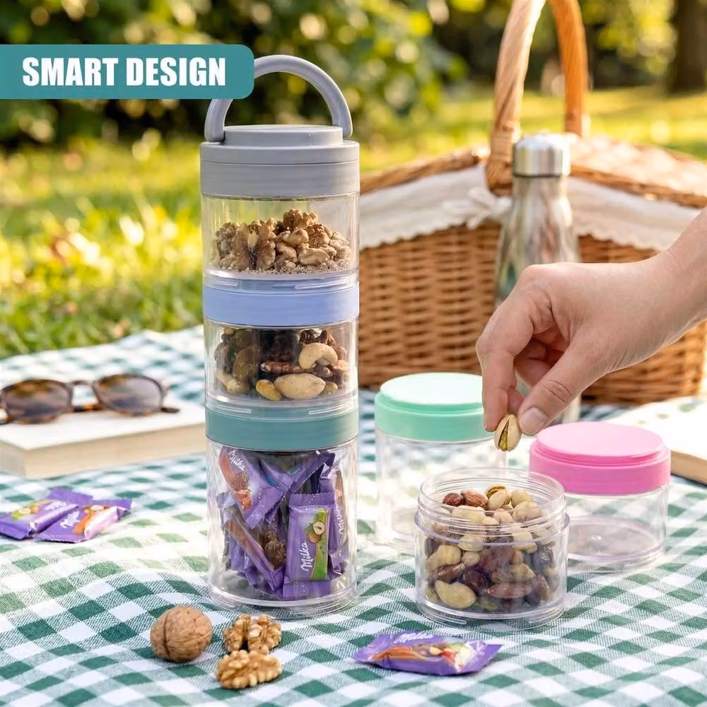SPETLEK 3-Piece Stackable Multicolour Plastic Snack Pots with Screw Lids – 4