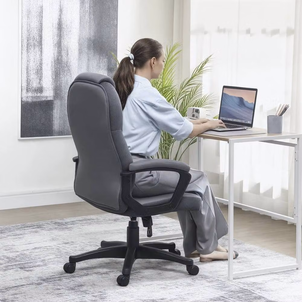 NESTLUNE Executive Office Chair in Grey with High Back, Headrest and Armrests – 3