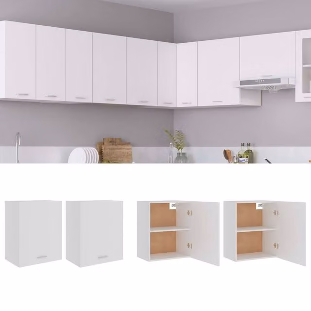Berkfield Home Set of 2 White Wall Mounted Kitchen Hanging Cabinets W: 50 cm, D: 31 cm, H: 60 cm