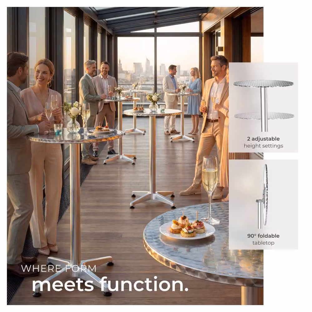 tectake Viktor Aluminum Bistro Table in Silver, Foldable and Height-Adjustable, Diameter: 60 cm – 4