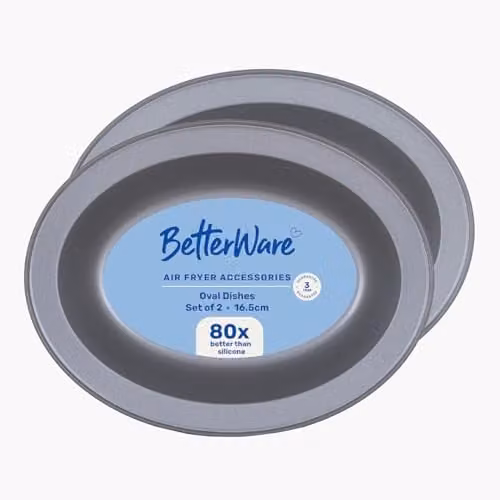 BetterWare Non-Stick Carbon Steel Air Fryer Roasting Dish Set of 2, Grey/Silver, Oval, 16.5 cm