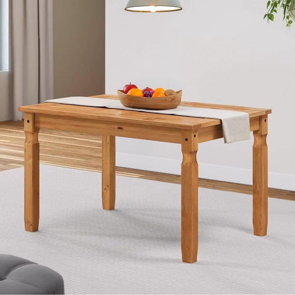 FORGEVIO Rustic Rectangular Dining Table in Brown Solid Waxed Pine Wood – 3