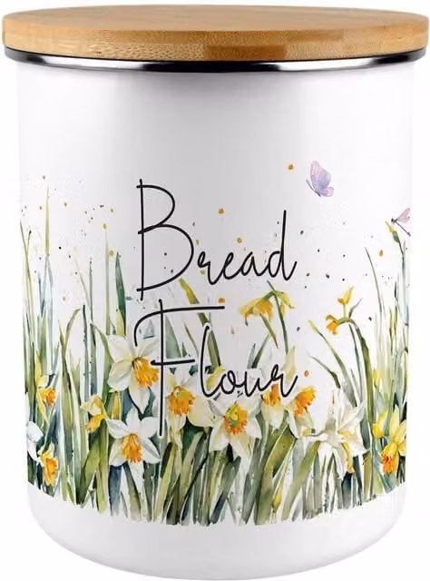 Purely Home Floral Spring Daffodils Extra Large Bread Flour Canister in Yellow and White