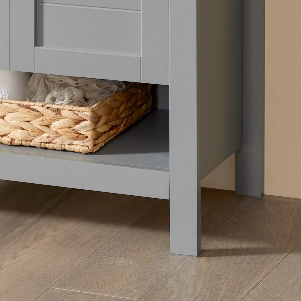 SoBuy Rustic Under Sink Cabinet with Sliding Doors in Light Grey, W: 60 cm, H: 60 cm, D: 60 cm – 3