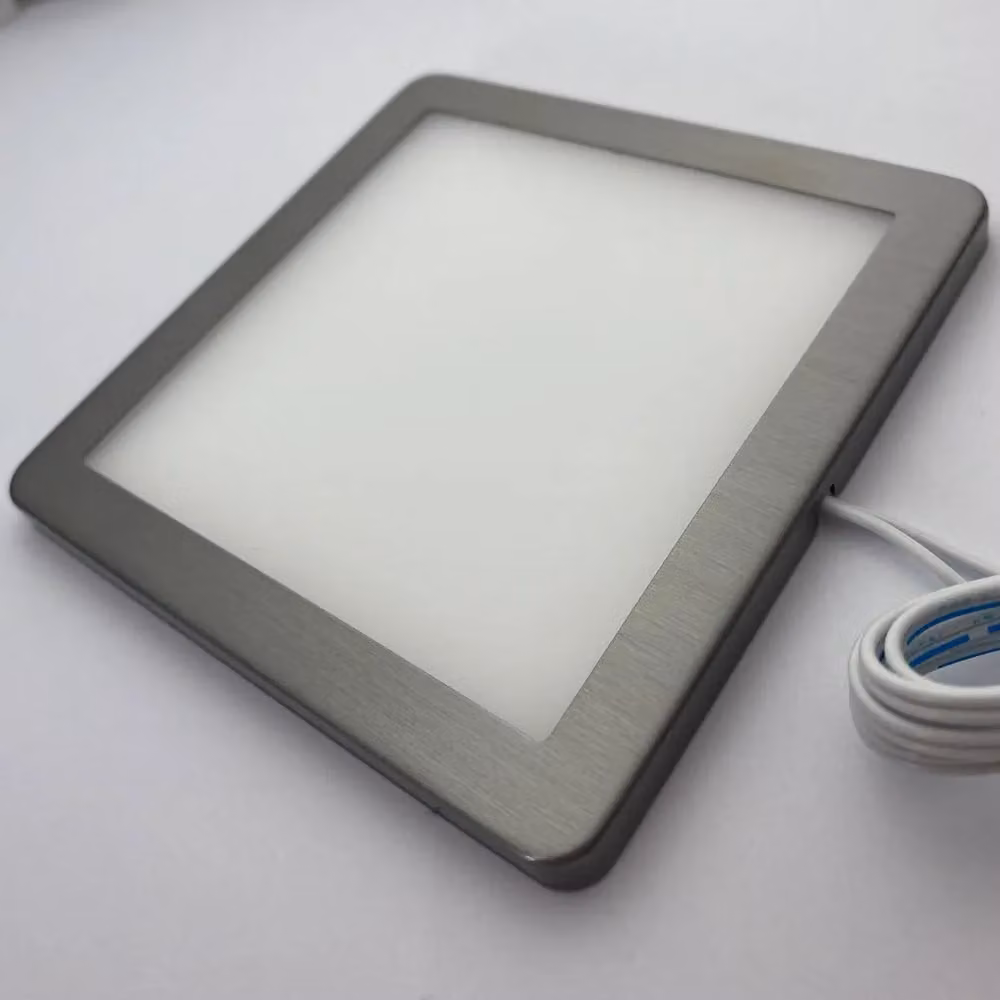 Loops 4x Brushed Nickel Ultra-Slim Square Under Cabinet Kitchen LED Light and Driver Kit, Warm White