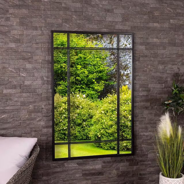 Charles Bentley Helsinki Modern Rectangular Wall Mounted Glass Mirror in Black