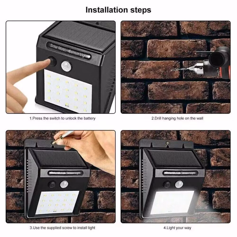 FLAVORA 8 Pack Solar LED Outdoor Garden Security Wall Lamps with Motion Sensor in Black – 3