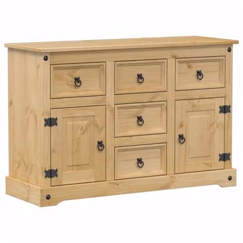 vidaXL Rustic Solid Wood Pine Sideboard and Storage Cabinet in Brown, Red or Beige