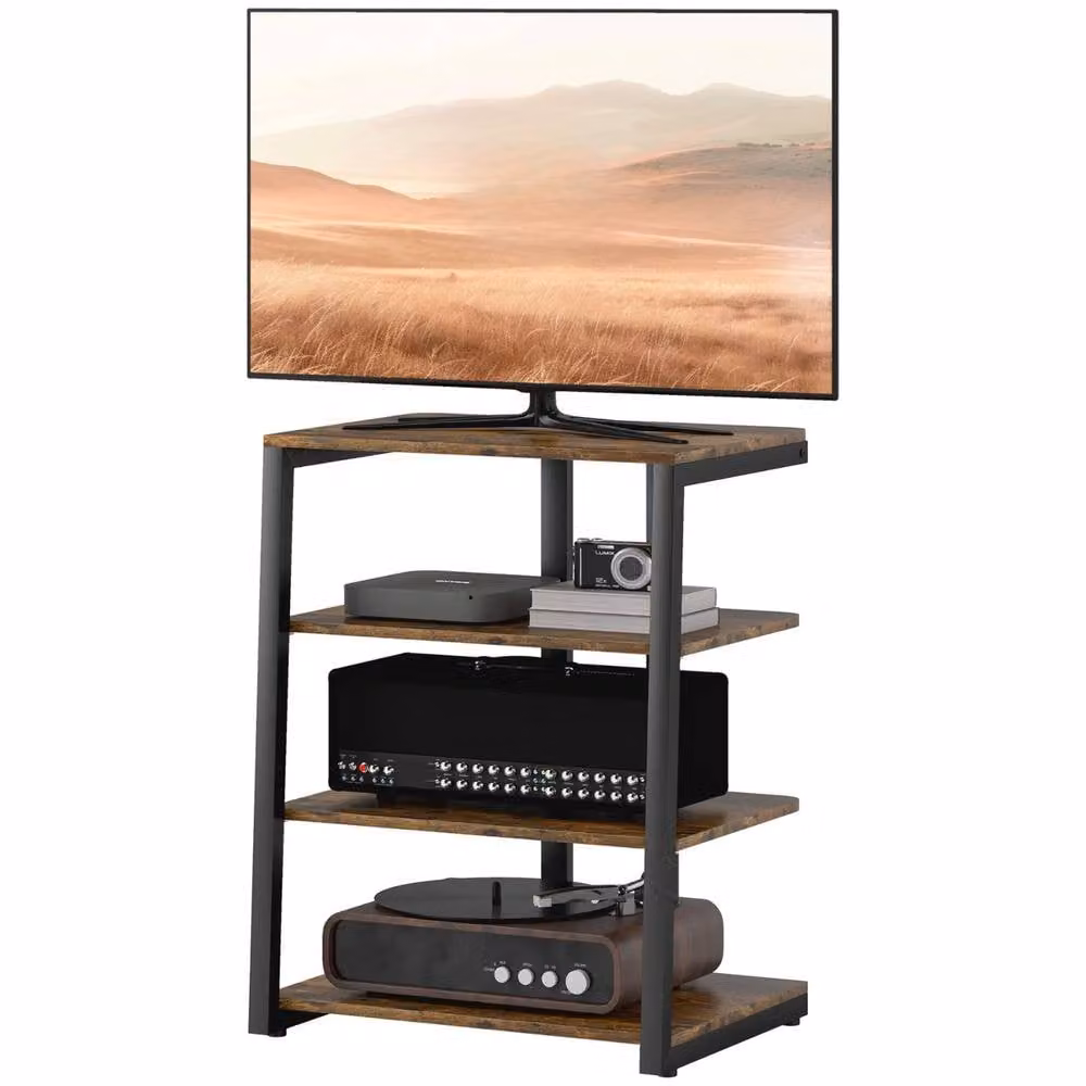 FURNOS Industrial 4 Tier Small TV Stand Unit with Storage Shelves in Brown, W: 79.0 cm, D: 60.0 cm, H: 60.5 cm – 6