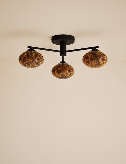 M&S 3 Light Tortoiseshell Flush Ceiling Light in Black and Brown