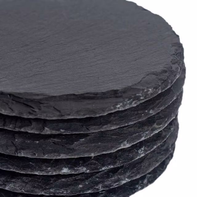 FLAVORA Round Black Slate Coasters, Pack of 12, Diameter: 10 cm