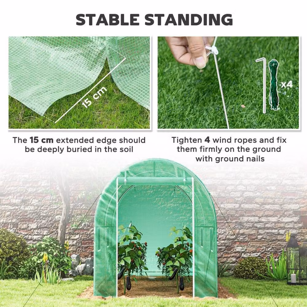 VOGREX Green Walk-In Greenhouse with 4 Mesh Windows and PE Cover, W/D/H: 195 x 189 x 195 cm – 2