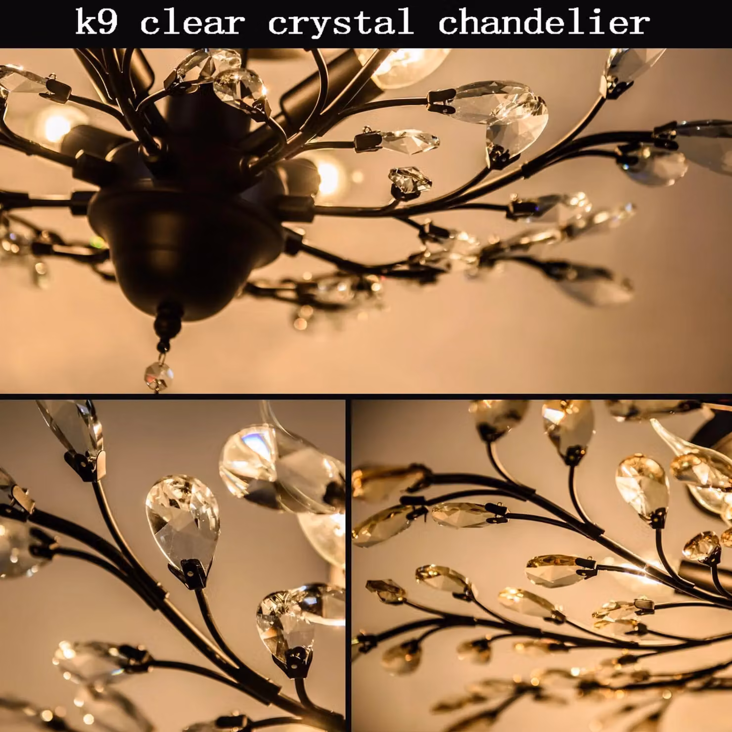 Garwarm 5-Light Dimmable Crystal Semi Flush Mount Ceiling Light in Black – 3